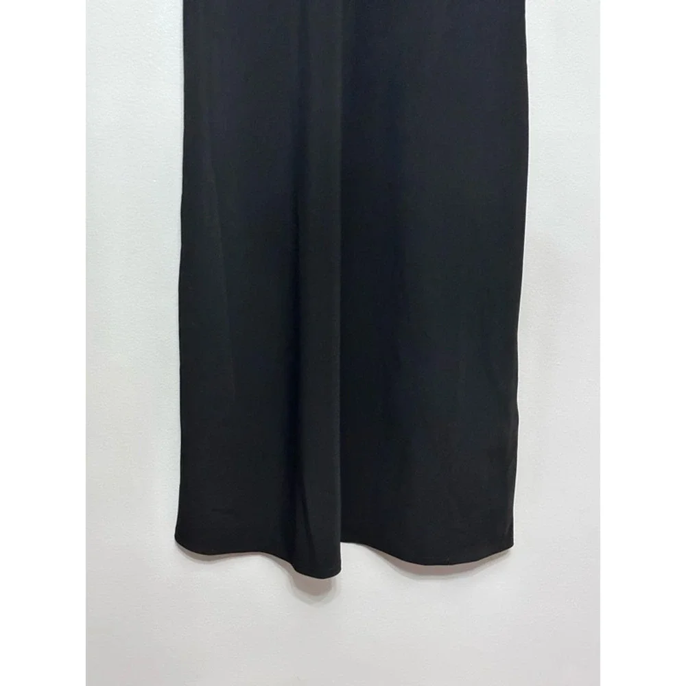 Allsaints Slip Dress Women's 00 Black Solid Knee Length V Neck Minimalist New - Picture 7 of 9